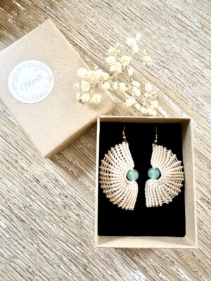 Boucles d’oreilles coquillage fait main avec aventurine verte