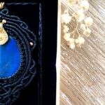 Talisman noir en macramé avec labradorite bleue goutte et breloque indienne